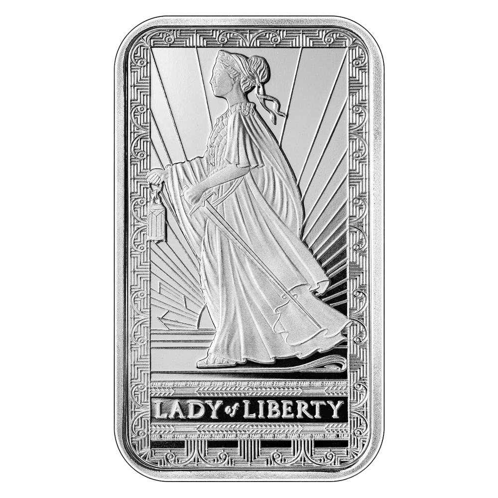 1 oz PAMP Suisse Lady of Liberty Silver Bar