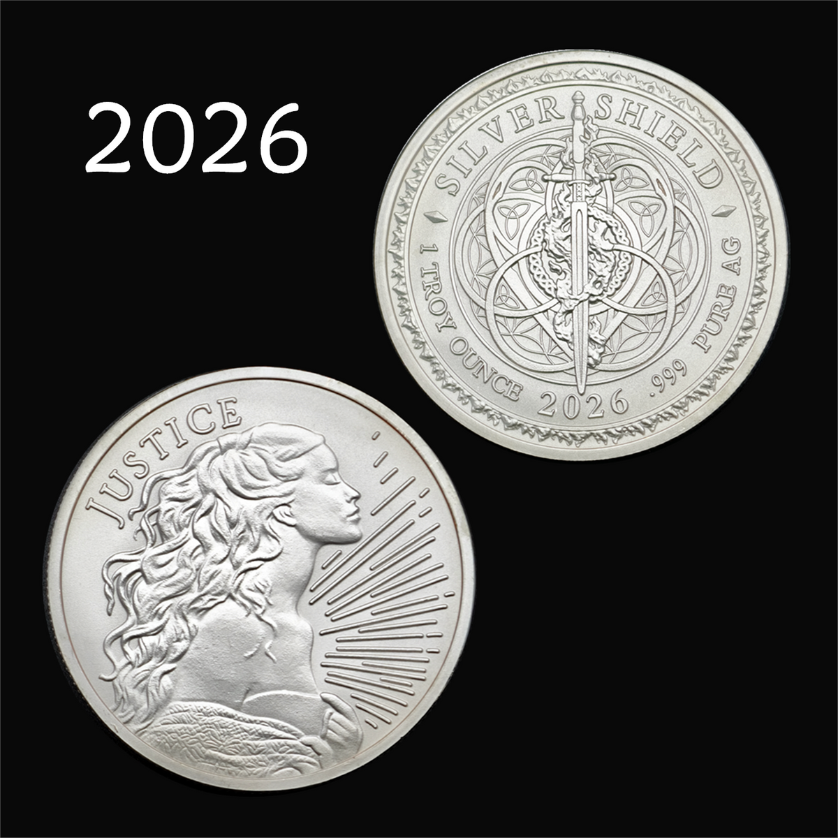 1 oz Justice Silver Shield Round (New)
