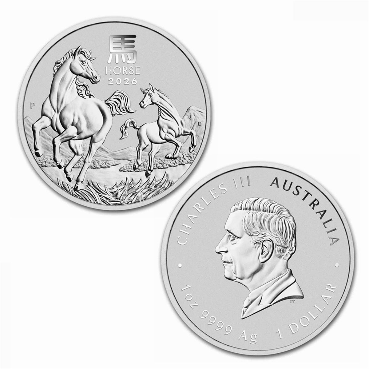 Australian Double Horse 1 oz .999 Fine Silver Coin